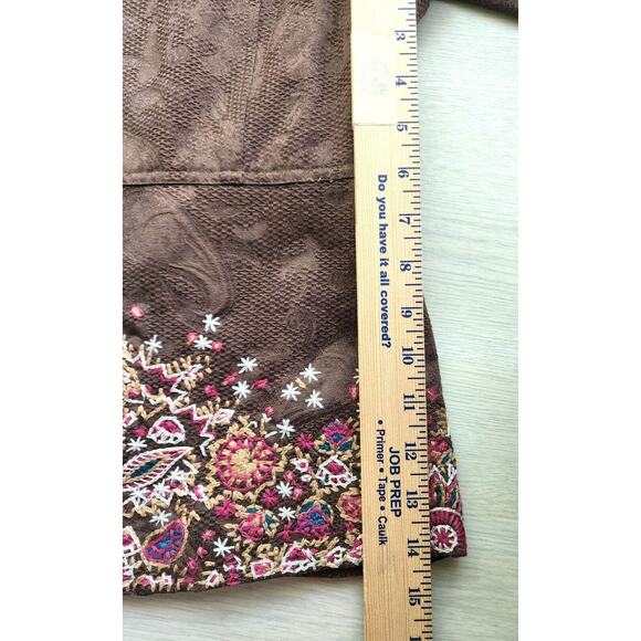 Jacket-Coldwater Creek-Brown-Suede Look-Embroidery-Long Sleeves-Button Up-Sz 12 - Picture 15 of 16